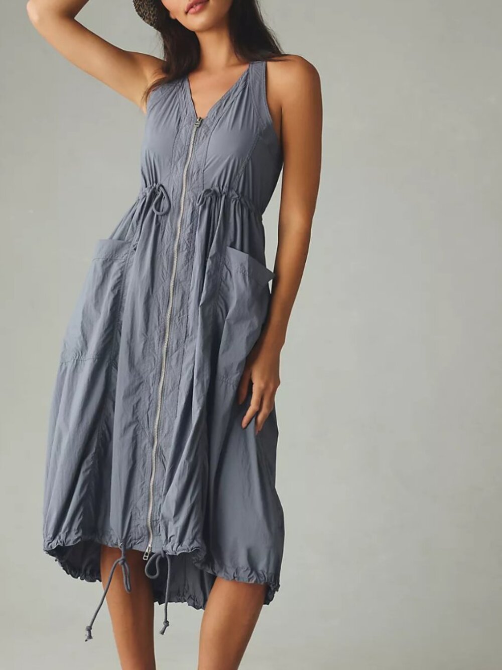 Daily Practice Free Fall Drawstring Midi Dress in Slate